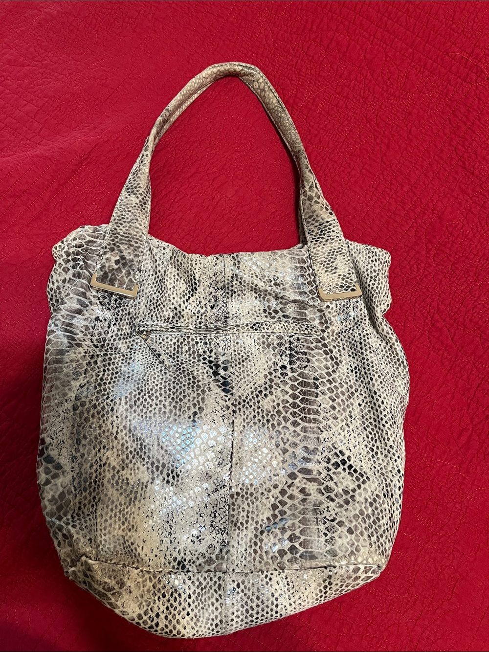 Neutral Snake-Print Shoulder Tote Bag